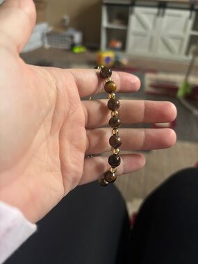 Tiger Eye Bead Bracelet with Gold Accent Beads